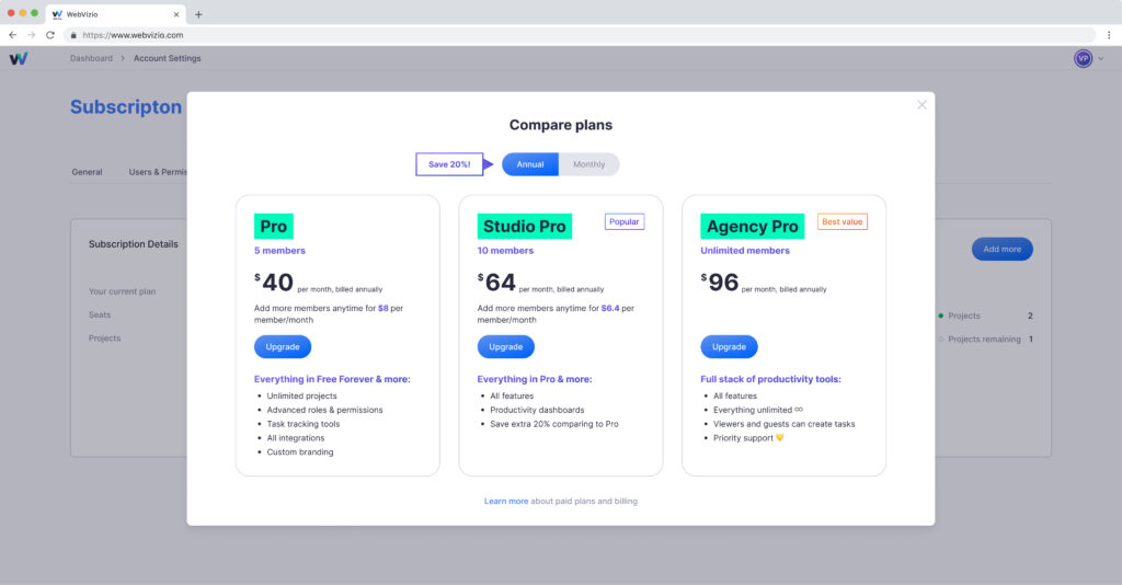 Webvizio Subscription - Compare Plans