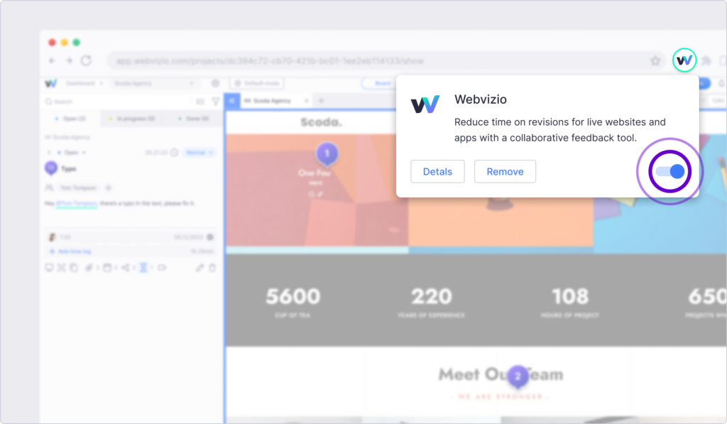 Activate Webvizio Chrome extension for projects