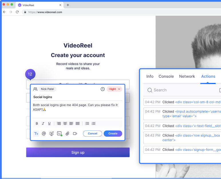Bug reporst on one click