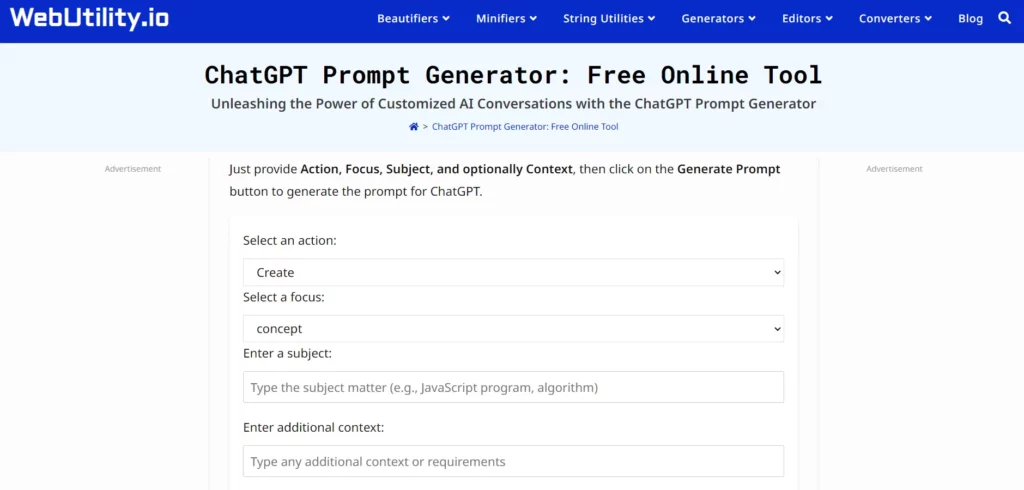 WebUtility ChatGPT Prompt Generator