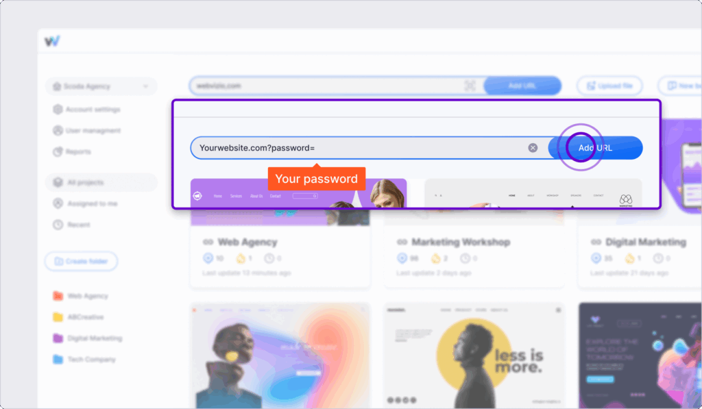Adding password while creating a new project in Webvizio