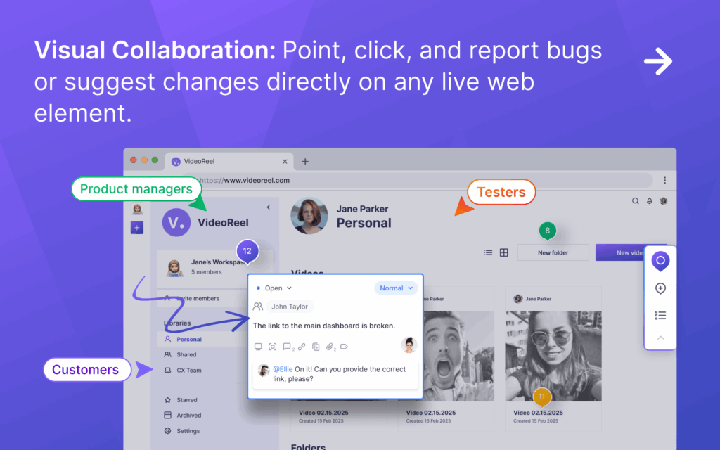 Point & click on live web elements to report an issue or bug