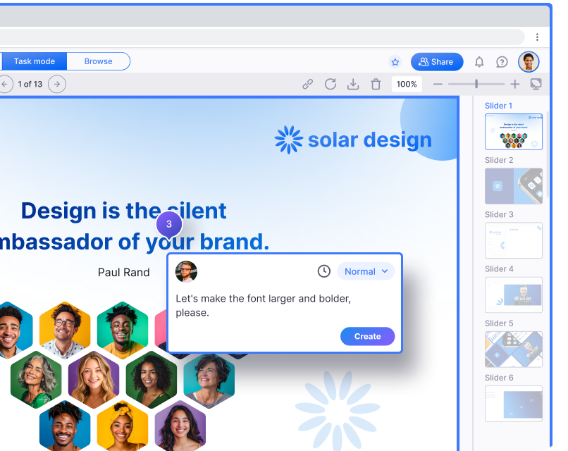Collect visual feedback on design files, images, PDFs, and Figma.